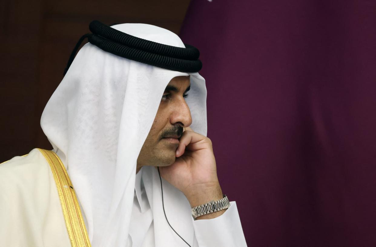 L'emir du Qatar, Tamim bin Hamad Al Thani, le 13 octobre 2022. - VYACHESLAV PROKOFYEV / SPUTNIK / AFP