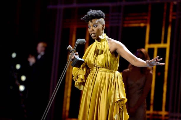 LONDON, ENGLAND – APRIL 09: Noma Dumezweni, wins the Best Actress in a Supporting Role for ‘Harry Potter And The Cursed Child’, on stage during The Olivier Awards 2017 at Royal Albert Hall on April 9, 2017 in London, England. (Photo by Jeff Spicer/Getty Images)