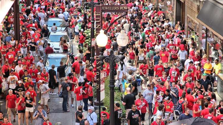 Parade of Chicago Blackhawks fans