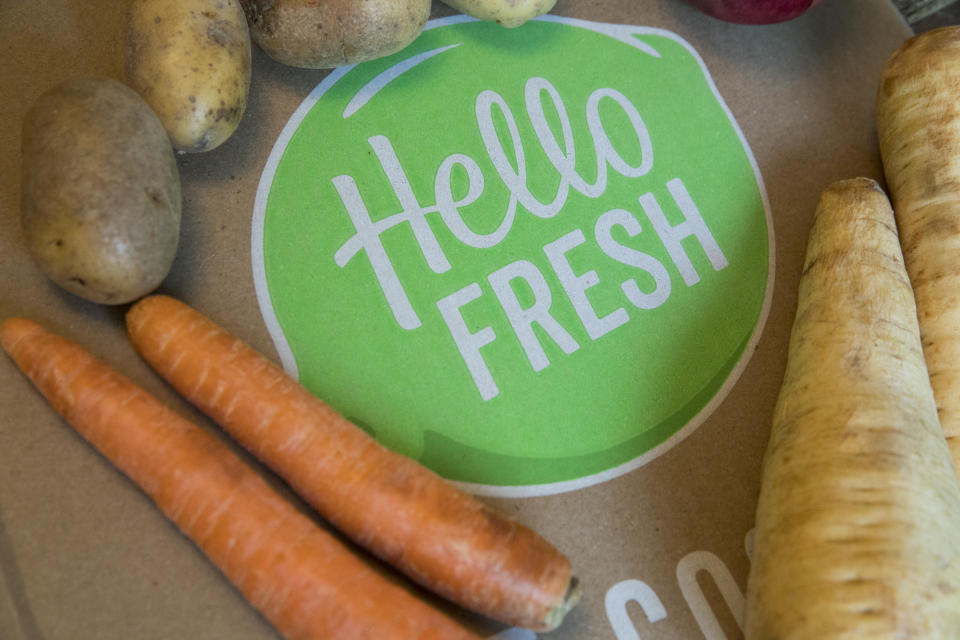 The contents of a HelloFresh meal delivery kit as seen on January 3, 2018 in Silver Spring, Maryland. Photo by Kristoffer Tripplaar/ Sipa USA