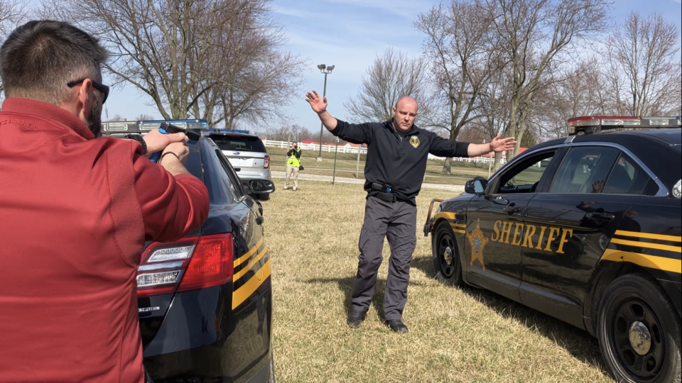 Newark Police Department, Licking County Sheriff's Office and the State Highway Patrol participate in a rare joint training operation Wednesday at the Hartford Fairgrounds in Croton.