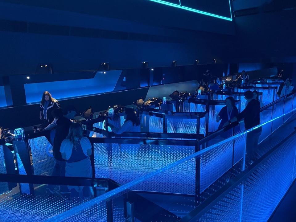 tron lightcycle run at walt disney world boarding area of the ride