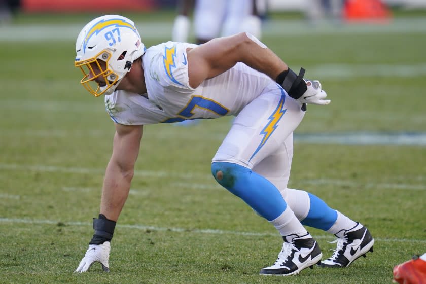 Chargers defensive end Joey Bosa is pictured against the Broncos on Nov. 1, 2020, in Denver.