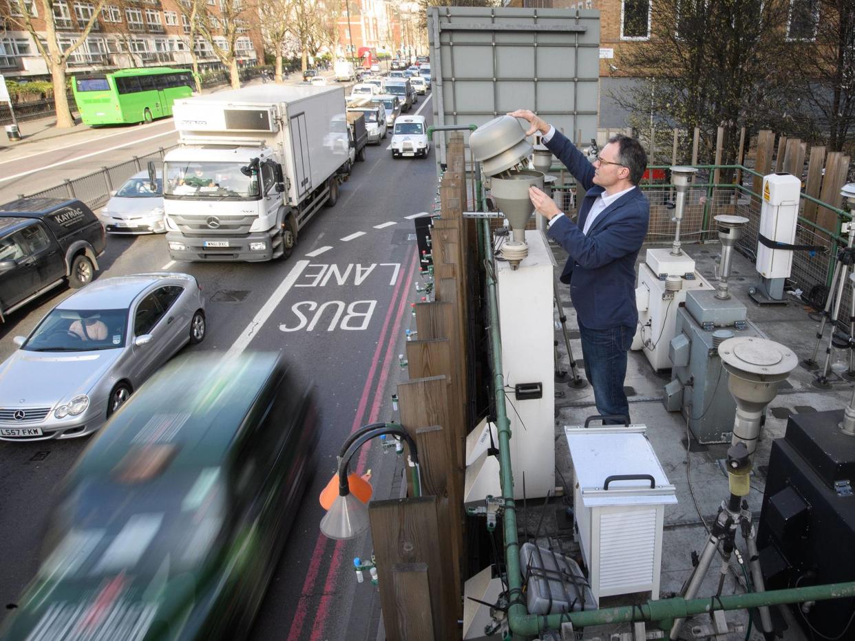 A pollution measurement station on Marylebone Road in central London; the Government estimates that meeting targets for the pollutant nitrogen dioxide will not be achieved until 2026: Getty