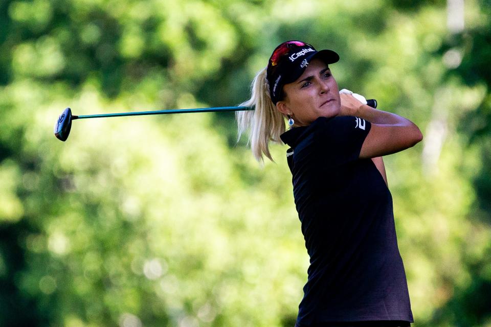 Lexi Thompson tees off during the Meijer LPGA Classic Thursday, June 16, 2022, at Blythefield Country Club in Belmont Michigan.