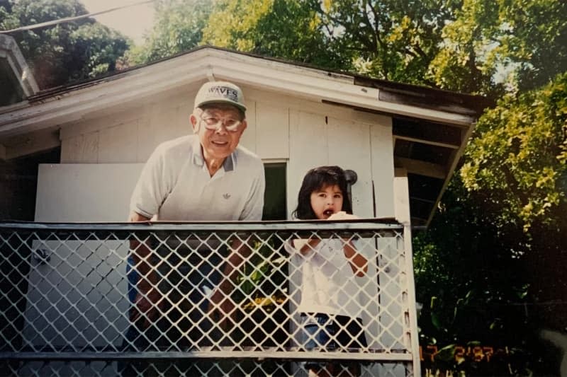 The writer and her great-grandfather, at his home in Wahiawa, Hawaii.