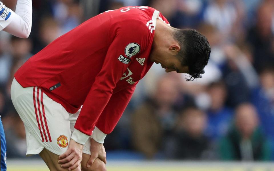  Premier League - Brighton & Hove Albion v Manchester United - The American Express Community Stadium, Brighton, Britain - May 7, 2022 Manchester United's Cristiano Ronaldo reacts - REUTERS