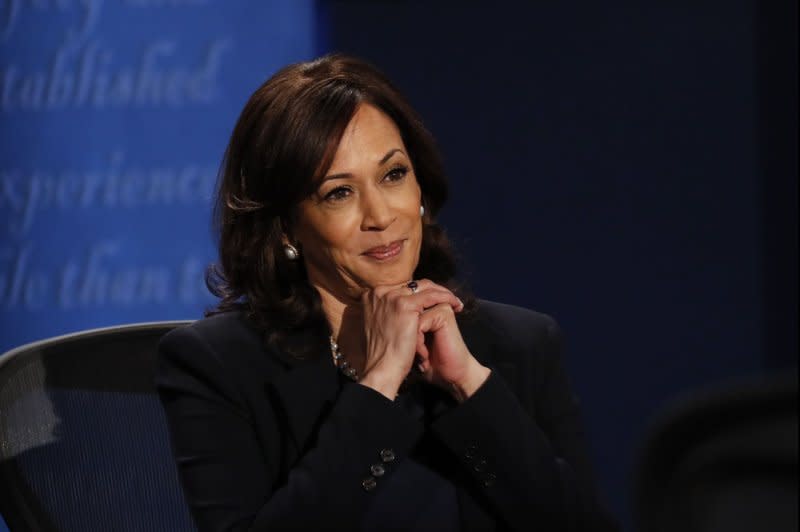 Sen. Kamala Harris participates in the vice presidential debate October 7, 2020, at the University of Utah in Salt Lake City. The now-vice president turns 59 on October 20. File Pool Photo by Kim Raff/UPI