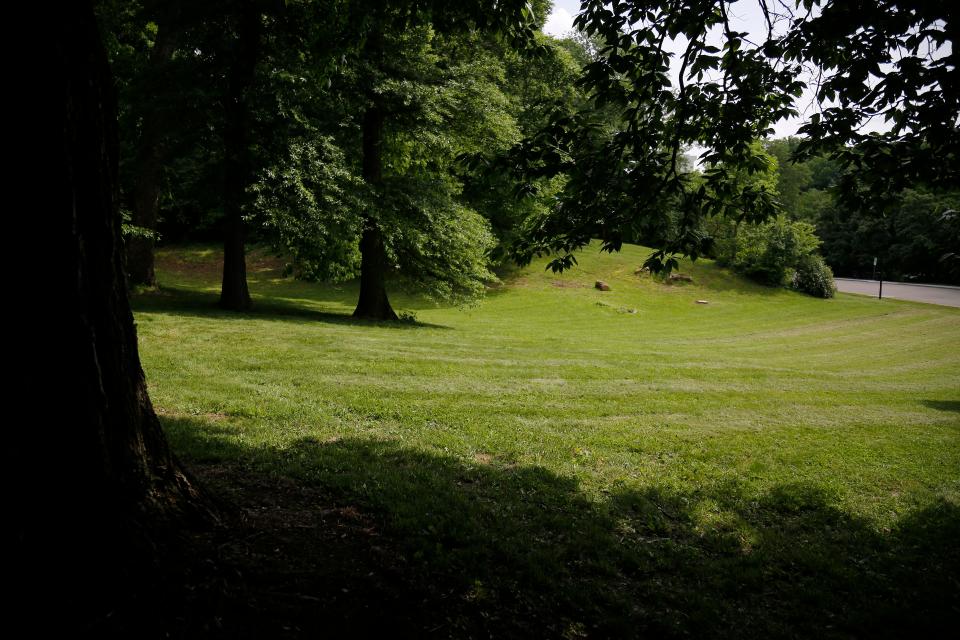 The proposed location of a new dog park at Burnet Woods in the Clifton neighborhood of Cincinnati on Thursday, May 19, 2022. City plans to install a dog park in the north-east corner of the park has drawn criticism from local groups and neighbors.  
