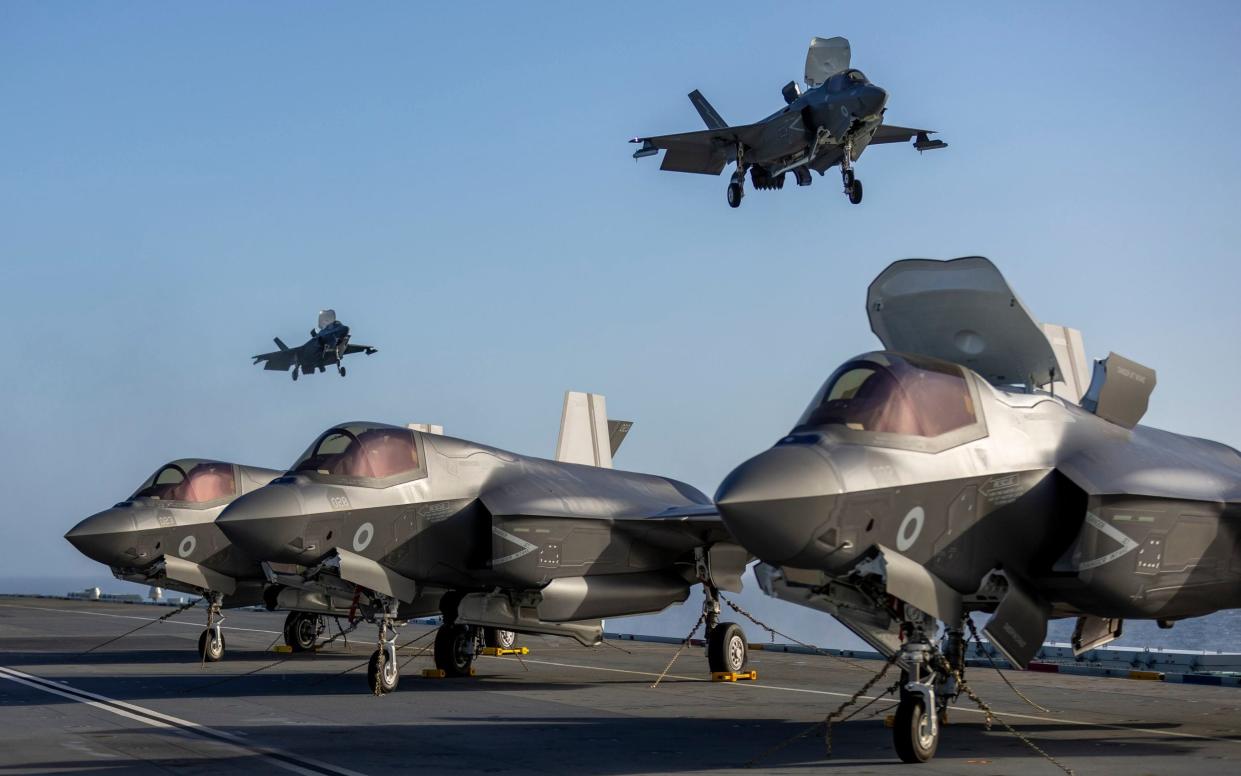 F-35B Lightning jets on the flight deck of the Royal Navy aircraft