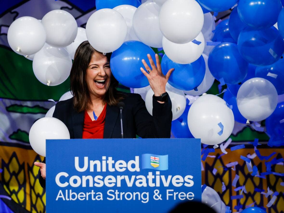 Premier Danielle Smith has brought her United Conservatives back as the dominant fundraising party in Alberta. (Jeff McIntosh/The Canadian Press - image credit)