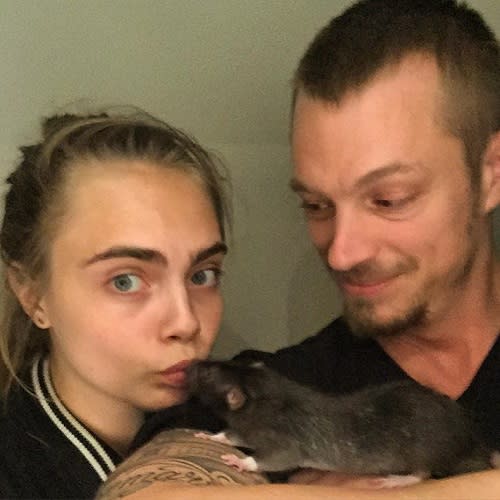 Suicide Squad stars Cara Delevigne and Joel Kinnaman with th rat Jared Leto sent to Margot Robbie (Credit: Instagram)