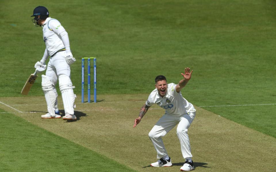 Durham bowler Brydon Carse appeals for the wicket of Jonny Bairstow - Getty Images/Stu Forster