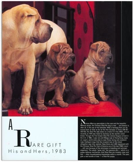 <i>"Mr. Marcus was known for specializing in the rare and the beautiful. In the 1950s the Shar-Pei was down to a mere 12 dogs. When these were offered, only 2,495 were registered with the Shar-pei Club of America."</i>