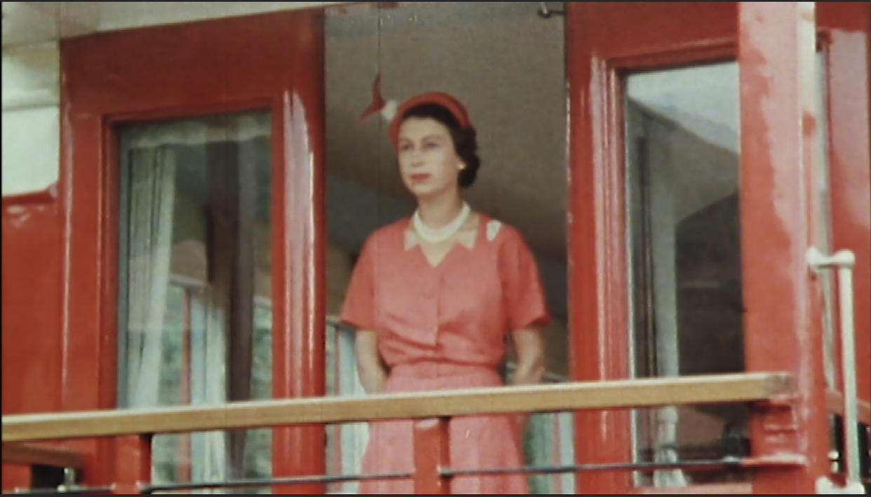 From Factual Fiction

THE QUEEN UNSEEN
Thursday 8th April 2021 on ITV 

Pictured: Queen in red dress at the back of the train in New Zealand 1953
During the Queen's visit to New Zealand, the Royal Train Ð complete with feather beds Ð became home from home for the royal couple - taking them to 110 functions in 46 towns and cities. Part of a gruelling six-month tour of the Commonwealth soon after the Coronation.

The Queen is the most famous woman in the world, yet as she reaches her 95th birthday she remains an enigma. In this unique film, we lift the mask of royalty to reveal the remarkable woman behind the throne. To learn more about the hidden private Elizabeth Windsor, who has sacrificed so much for crown and duty and discover how she has coped with increasing public demands to reveal every aspect of her private self.
 
Using unseen home movies, intimate informal archive and recently digitised ÔlostÕ material from some of the 116 countries she has visited, weÕll uncover the real Elizabeth Windsor.  In rare off-duty moments weÕll discover The Queen on holiday, as a mother, wife, cook, animal lover, farmer, and expert horsewoman.  This remarkable footage shows her true passions and some of the unlikely, unknown friendships she has forged away from the public eye.

(c) Factual Fiction.

For further information please contact Peter Gray
07831 460 662 peter.gray@itv.com  

This photograph is © Factual Fiction and can only be reproduced for editorial purposes directly in connection with the programme. THE QUEEN UNSEEN or ITV. Once made available by the ITV Picture Desk, this photograph can be reproduced once only up until the Transmission date and no reproduction fee will be charged. Any subsequent usage may incur a fee. This photograph must not be syndicated to any other publication or website, or permanently archived, without the express written permission of ITV Picture Desk. Full Terms and conditions are available on the website https://www.itv.com/presscentre/itvpictures/terms





