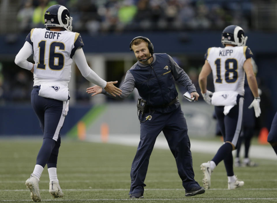 Los Angeles Rams head coach Sean McVay said players like Jared Goff will rest in Week 17. (AP)