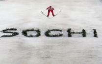 A competitor makes a Ski Jump during the FIS Ski Jumping World Cup at the RusSki Gorki venue on December 9, 2012 in Sochi, Russia.