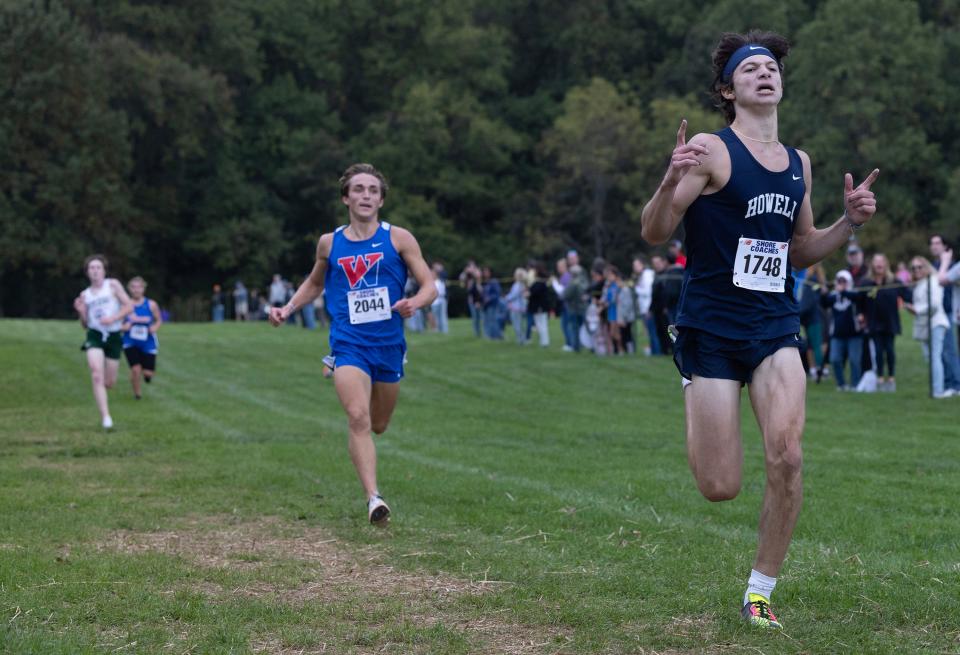 Michael Card of Howell took first in the Boys Varsity race at the Monmouth County Cross Country Championships at Holmdel Park in Holmdel, NJ on October 10, 2023.