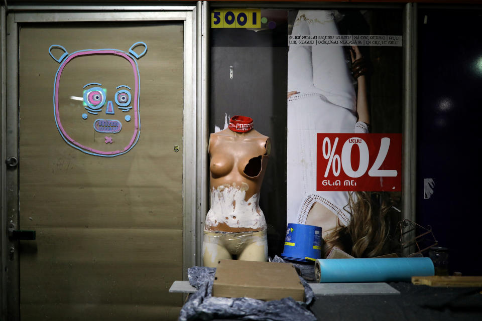 A mannequin near an artist's studio at the Central Bus Station on Jan. 19. (Photo: Corinna Kern/Reuters)