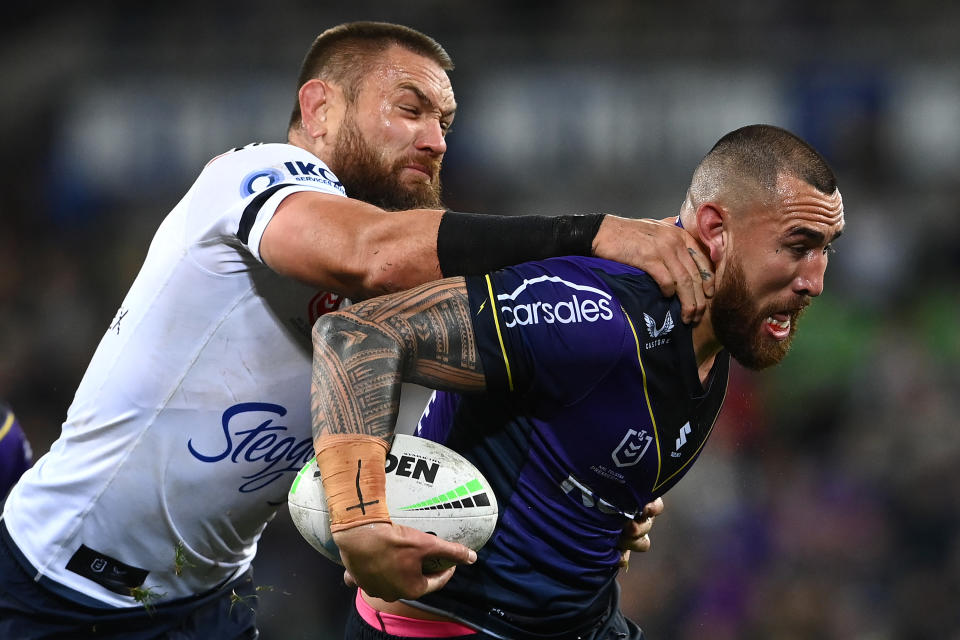 Nelson Asofa-Solomona, pictured here in action for the Storm against the Roosters.