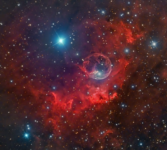 Terry Hancock captured this cropped image of the Bubble Nebula, or NGC 7635, from Down Under Observatory in Fremont, Mich. on the nights of Aug. 15, 16 and 18.