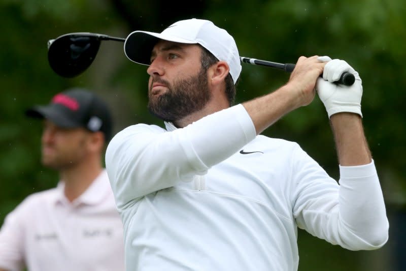 Scottie Scheffler tees off during the second round of the 2024 PGA Championship on Friday at Valhalla Golf Club in Louisville, Ky. Photo by John Sommers II/UPI