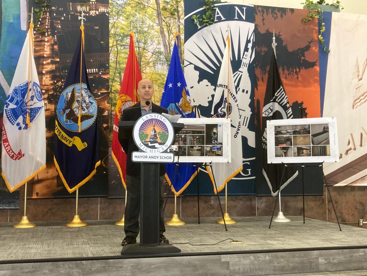 Lansing Mayor Andy Schor discusses a proposed $175 million millage proposal to support new public safety buildings on Monday, June 27, 2022, at Lansing City Hall.