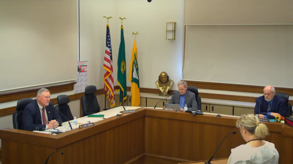 Franklin County WA Human Resources Director Sam Hughes speaks to county commissioners on Feb. 14, 2023.