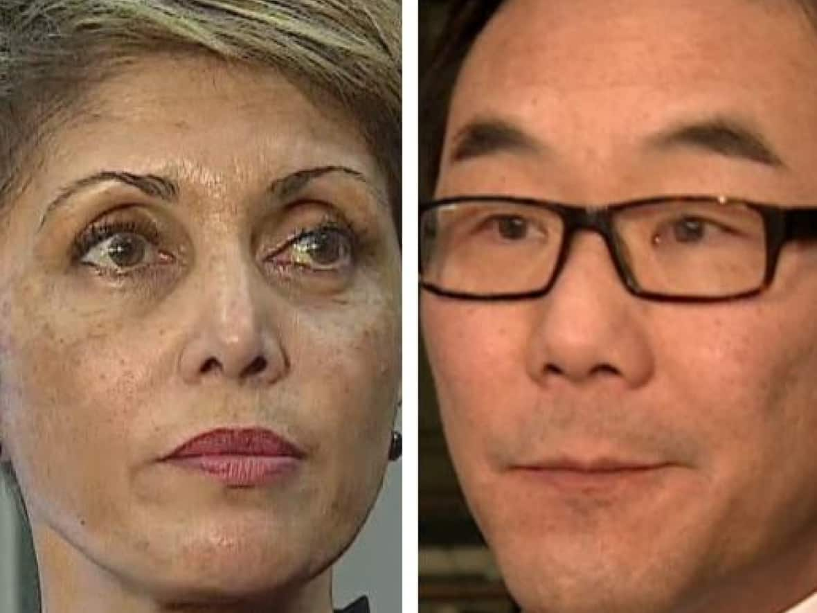 Calgary mayor-elect Jyoti Gondek, left, asked the province to begin examining options to remove Ward 4 Coun. Sean Chu, centre, if he does not step down. Premier Jason Kenney, right, has said he takes allegations against Chu 'very seriously,' but Alberta doesn't have the authority to remove him. (CBC - image credit)