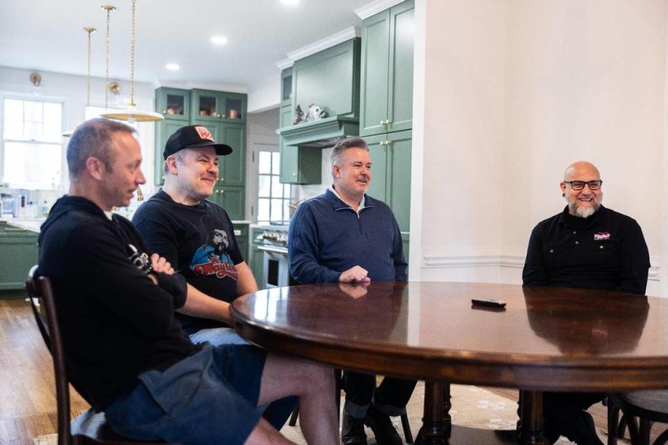 Trey Wilson, Brian Wilson, Dolphus Ramseur and Andy Cauble enjoy their mini-reunion at Trey Wilson’s home near downtown Concord. Khadejeh Nikouyeh/Knikouyeh@charlotteobserver.com