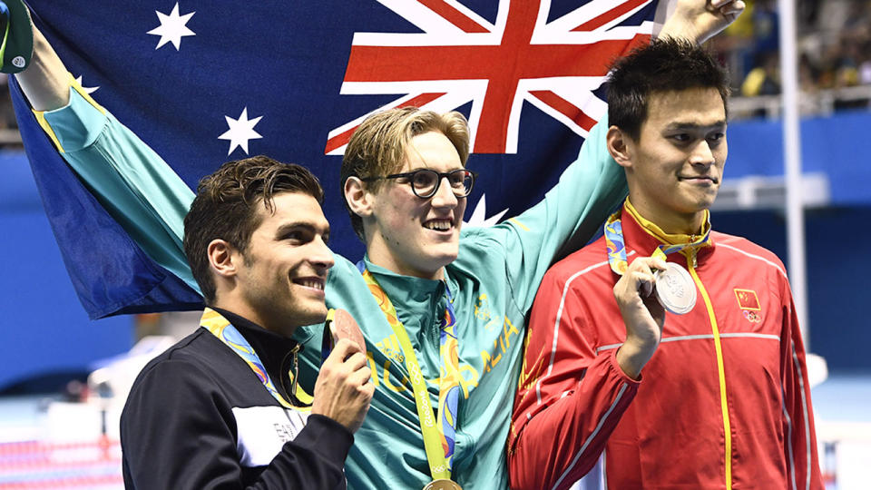 Seen here, Australia's Mack Horton stands atop the podium at the Rio 2016 Games.