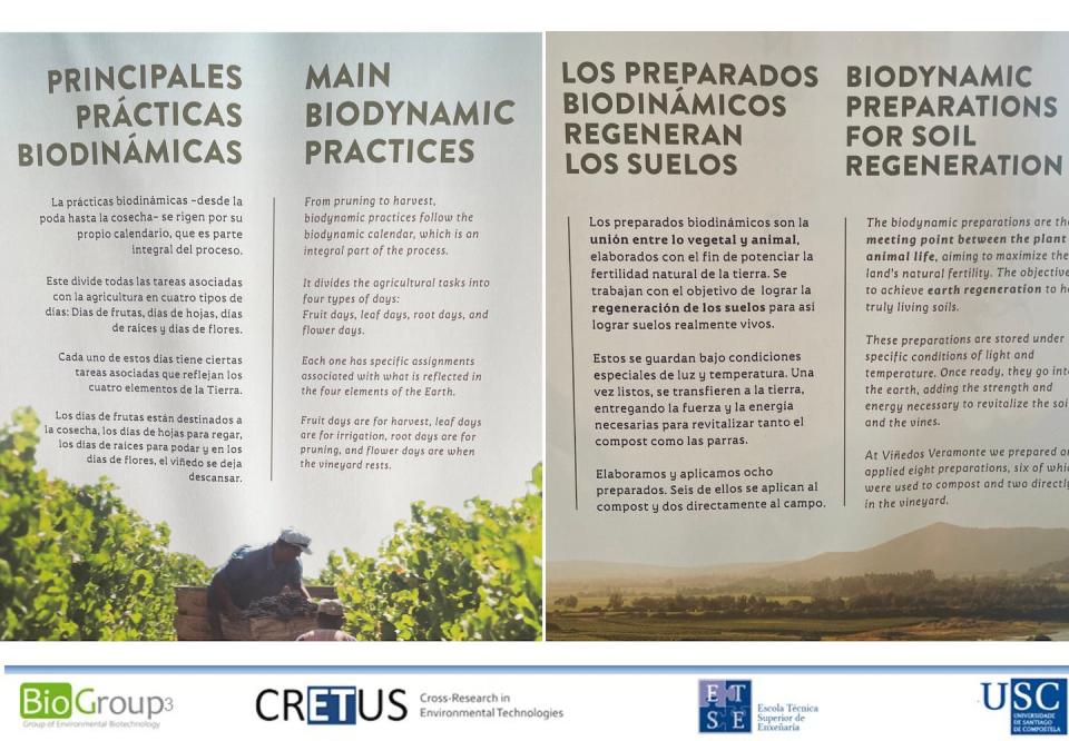 Carteles en la bodega Veramonte (Casablanca, Chile) con los principios básicos de la viticultura biodinámica en la que se basa su cultura del vino. Author provided