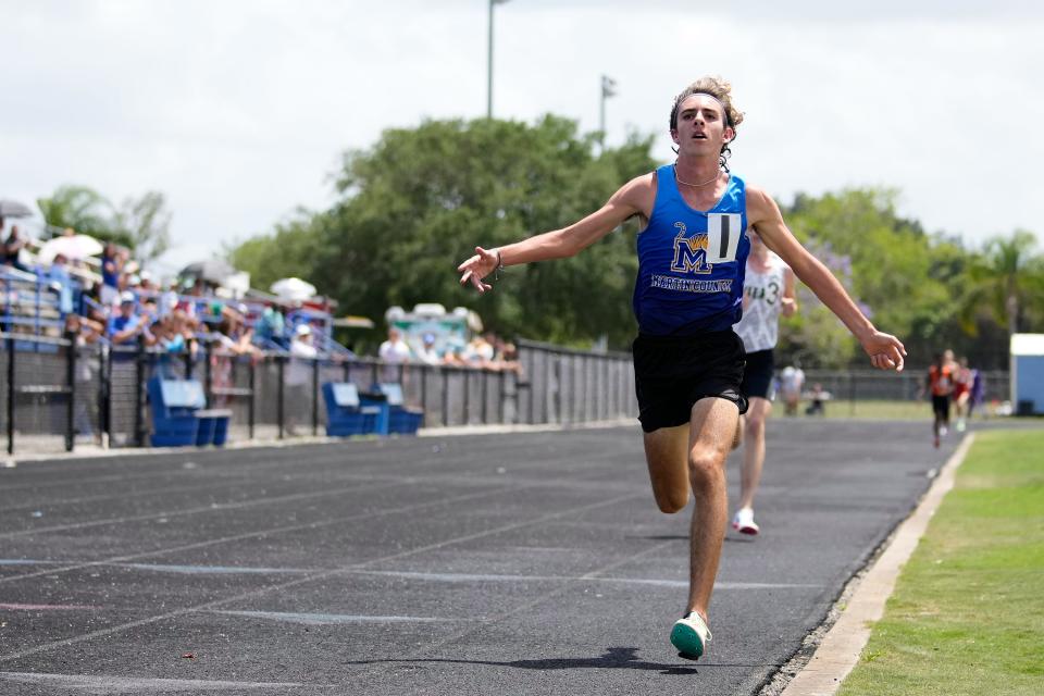 Martin County's Anthony Matthew competes in the boys 1600-meter race during the District 10-4A Track and Field Championship on Friday, April 22, 2022 at Martin County High School in Stuart. 