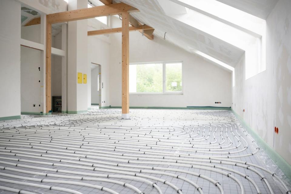 Radiant heating system installed in new home construction. 