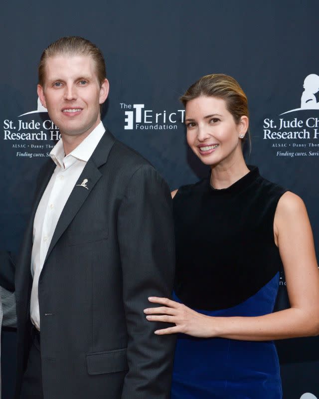 BRIARCLIFF MANOR, NY – SEPTEMBER 21: (L-R) Donald Trump Jr., Eric Trump and Ivanka Trump attend the 9th Annual Eric Trump Foundation Golf Invitational Auction & Dinner at Trump National Golf Club Westchester on September 21, 2015 in Briarcliff Manor, New York. (Photo by Grant Lamos IV/Getty Images)