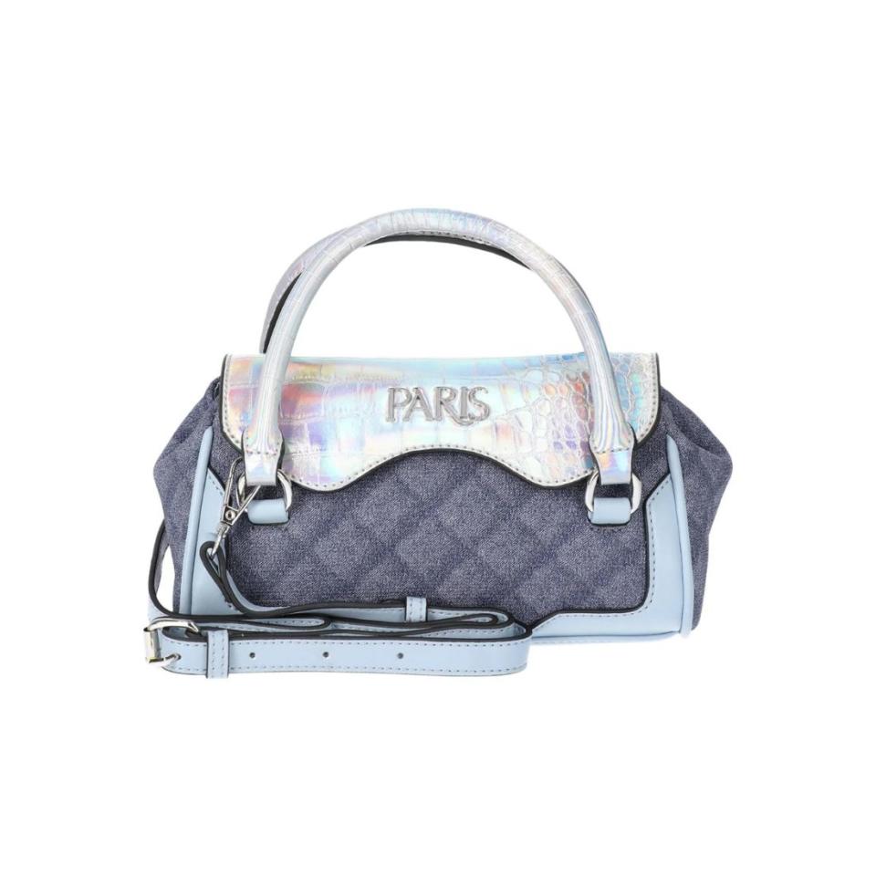 denim and metallic mini tote bag with paris engraving