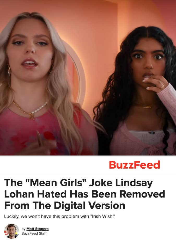 Elsa from Frozen and a long-haired woman react in surprise to "The 'Mean Girls' joke Lindsay Lohan hated has been removed from the digital version."