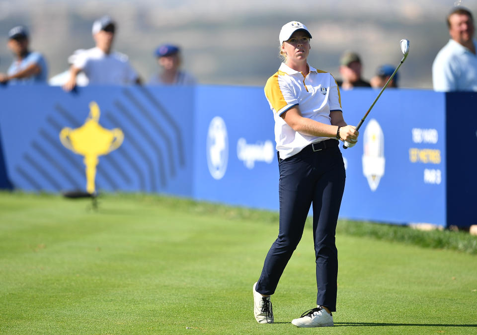 Meja Ortengren of team Europe plays a shot during the Day Three of the 2023 Junior Ryder Cup at Marco Simone Golf Club in Rome, Italy. (Photo by Valerio Pennicino/Getty Images)