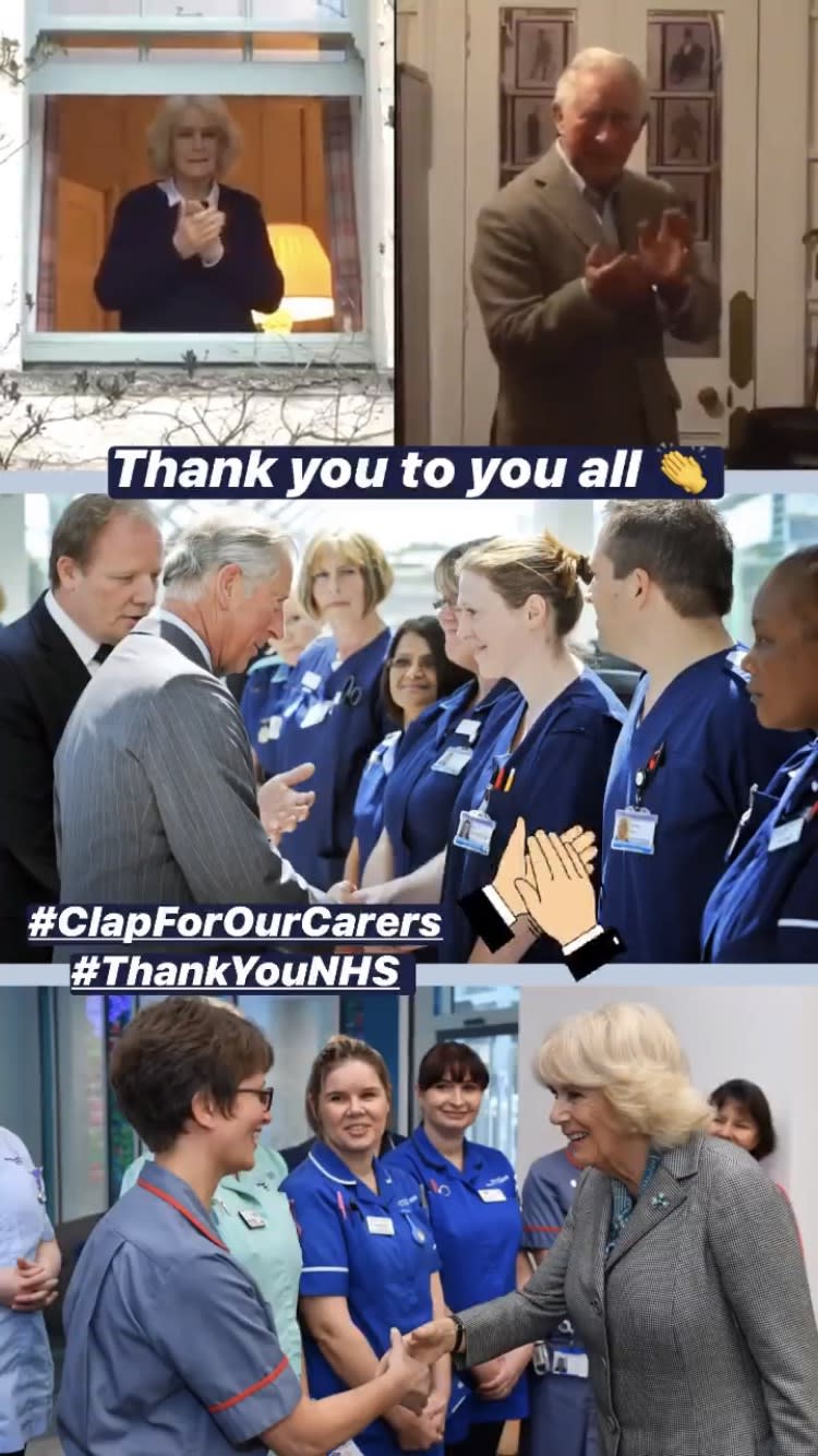 A screengrab from Clarence House instagram as the duke and duchess joined the clap for carers