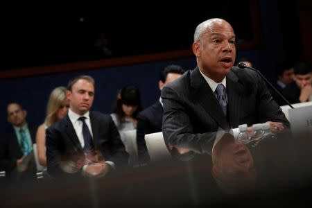 Former U.S. Secretary of Homeland Security Jeh Johnson testifies about Russian meddling in the 2016 election before the House Intelligence Committee on Capitol Hill in Washington, U.S., June 21, 2017. REUTERS/Aaron P. Bernstein