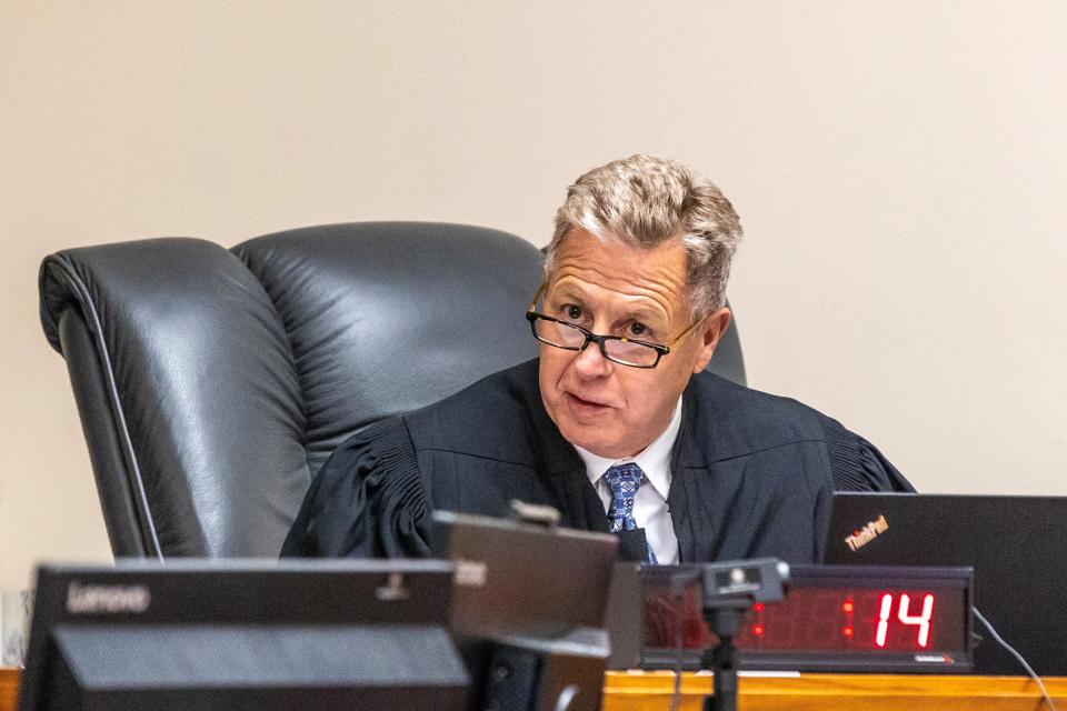 Judge John Judge speaks from the bench in his Latah County courtroom in Idaho