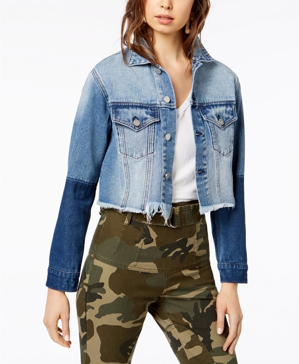 Kendall + Kylie Two-Toned Cropped Denim Jacket