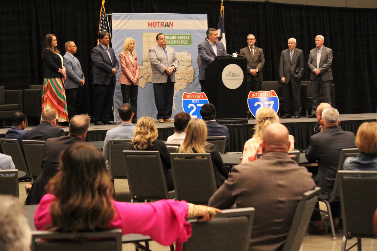 U.S. Sen. Ted Cruz, R-Texas, speaks at a MOTRAN meeting Tuesday at the Bush Convention Center in Midland.