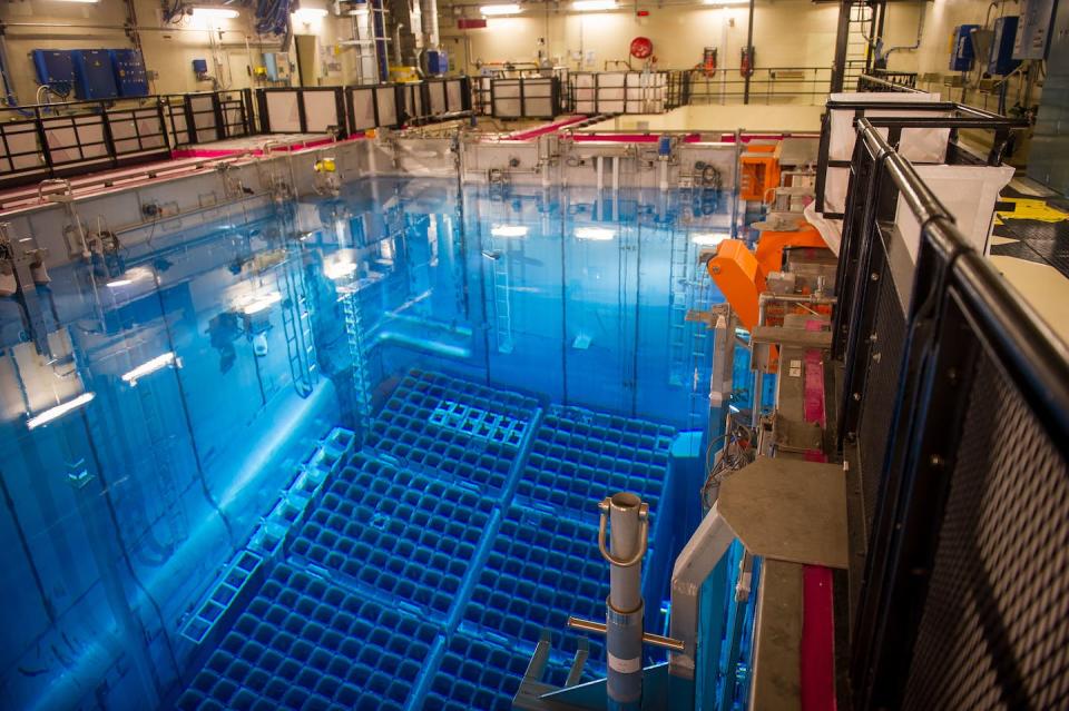 Spent nuclear fuel rods are stored at the bottom of this pool, which requires constant circulation. <a href="https://www.gettyimages.com/detail/news-photo/picture-shows-the-cooling-pool-of-the-switched-off-unit-1-news-photo/524200126" rel="nofollow noopener" target="_blank" data-ylk="slk:Guillaume Souvant/AFP via Getty Images;elm:context_link;itc:0;sec:content-canvas" class="link ">Guillaume Souvant/AFP via Getty Images</a>