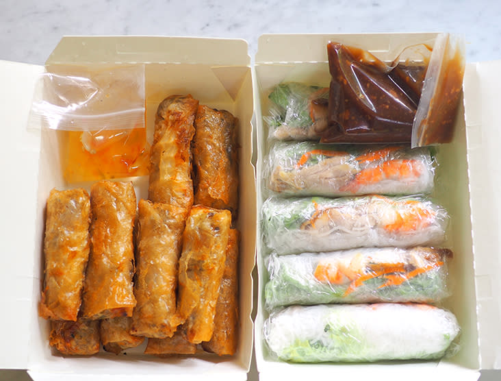 Your orders for the rolls are packed neatly with their respective sauces