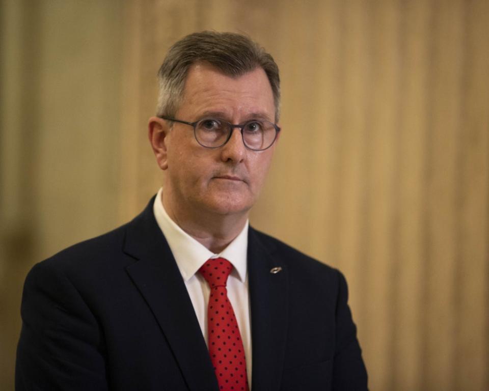 DUP leader Sir Jeffrey Donaldson has demanded major changes to the Irish Sea border trading arrangements (Liam McBurney/PA) (PA Wire)