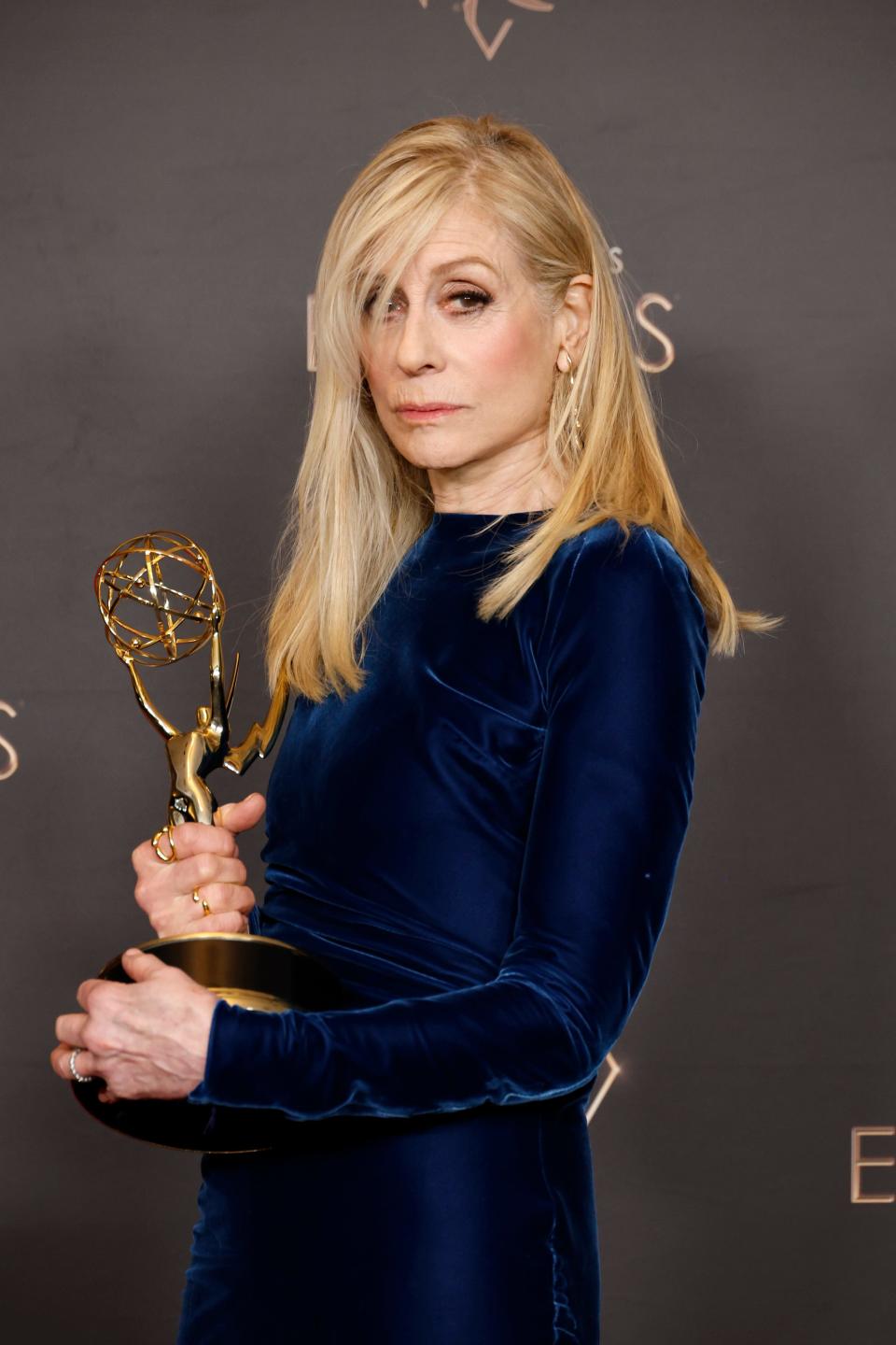 Judith Light poses with her Emmy for outstanding guest actress in a comedy series in Los Angeles on Jan. 6, 2024. She won the Emmy - her first Primetime Emmy win in five nominations - for her performance in an episode of the Peacock series "Poker Face."