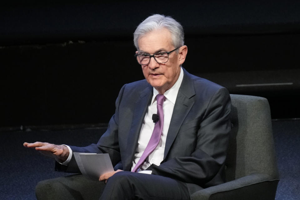 FILE - Federal Reserve Chairman Jerome Powell speaks at a meeting of the Economic Club of New York, Oct. 19, 2023, in New York. The yield on the 10-year Treasury has reached 5%. It's the first time since 2007 that the centerpiece of the global financial system has been that high, with impacts far beyond Wall Street. Treasury yields have been climbing rapidly, with the 10-year yield rallying from less than 3.50% during the spring and from just 0.50% early in the pandemic. (AP Photo/Seth Wenig, file)