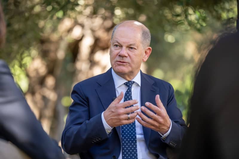 German Chancellor Olaf Scholz, speaks during a TV interview after the conclusion of the G7 summit. The heads of state and government of the industrialized nations USA, Canada, Great Britain, France, Italy, Germany and Japan met for their annual summit in a luxury hotel in Borgo Egnazia in Apulia in the south of Italy. Michael Kappeler/dpa