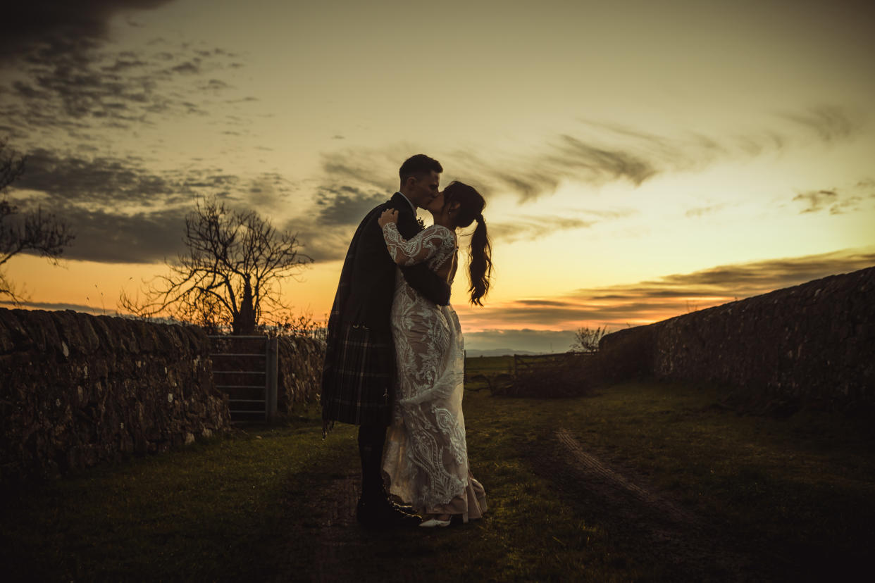 It was almost time to say goodbye to Courtney’s long hair, silhouetted against the winter sunset – not that Cameron knew it! (Supplied)